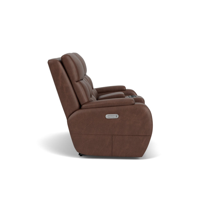 Strait Leather Power Reclining Loveseat with Console & Power Headrests