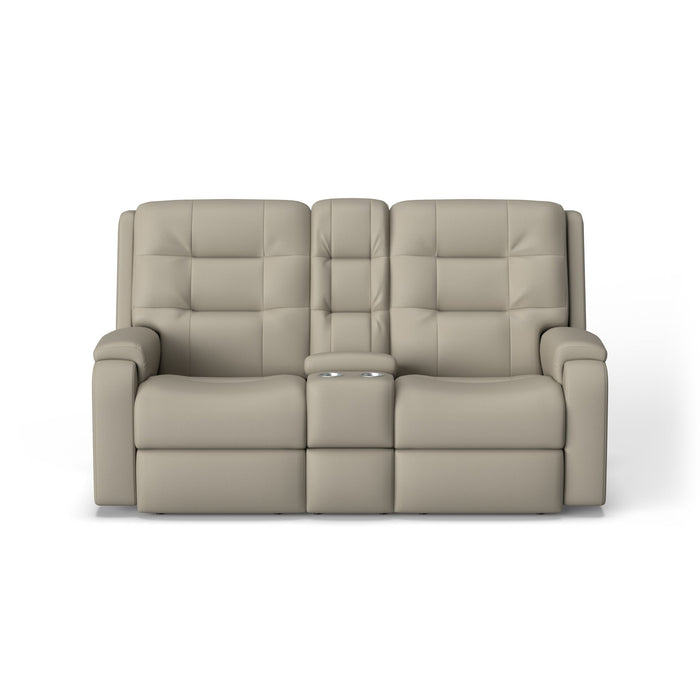 Arlo Leather Power Reclining Loveseat with Console & Power Headrests