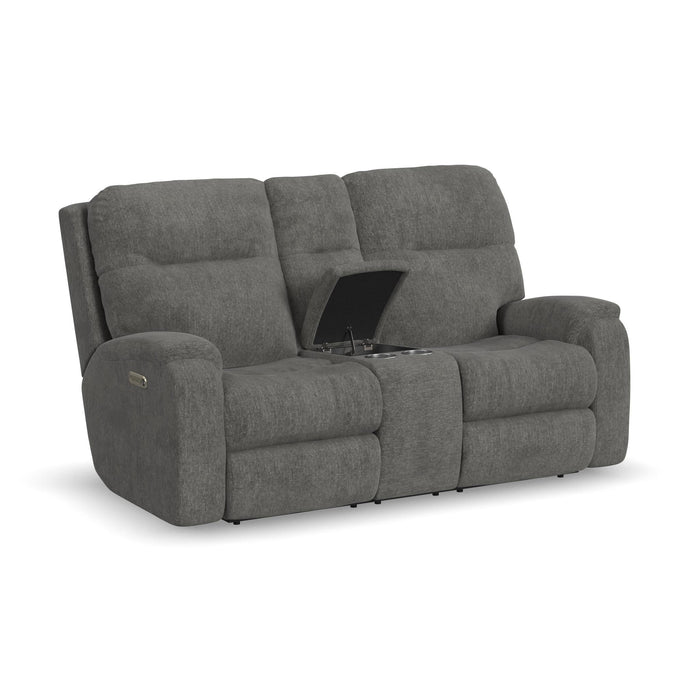 Penn Fabric Power Reclining Loveseat with Console & Power Headrests & Lumbar