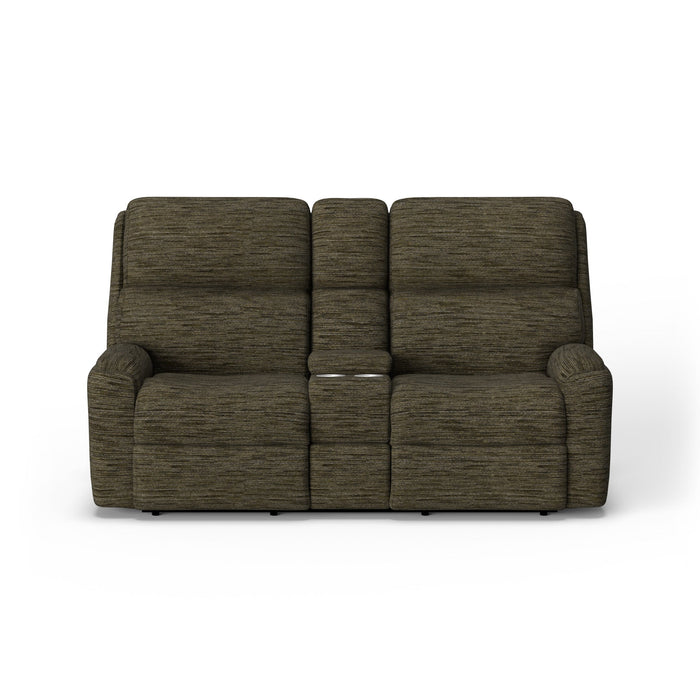 Rio Fabric Power Reclining Loveseat with Console & Power Headrests