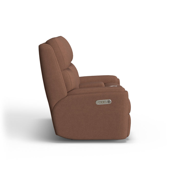 Rio Fabric Power Reclining Loveseat with Console & Power Headrests