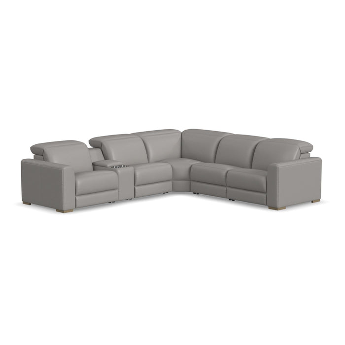 Aurora Ash Leather Power Reclining Sectional with Power Headrests