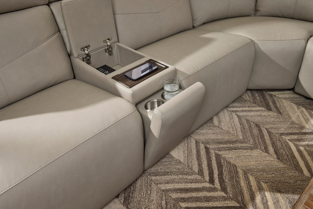 Vernon Dove Grey Fabric Power Reclining Sectional with Power Headrest, Lumbar, Heat, & Massage