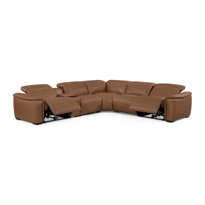 Camden Dusty Taupe Leather Power Reclining Sectional with Power Headrest