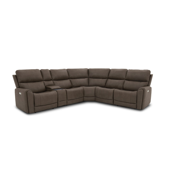 Carter Cappuccino Fabric Power Reclining Sectional with Power Headrests & Lumbar