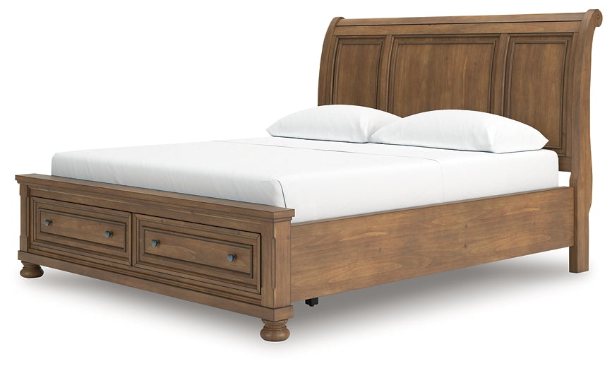 Feddinger California King Storage Sleigh Bed with Mirrored Dresser