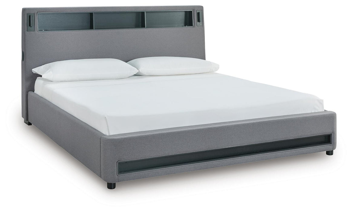 Verishaw California King Upholstered Bed with Wireless Audio