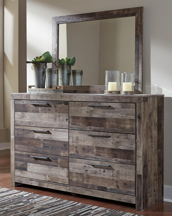 Derekson Twin Panel Headboard Bed with Mirrored Dresser, Chest and Nightstand