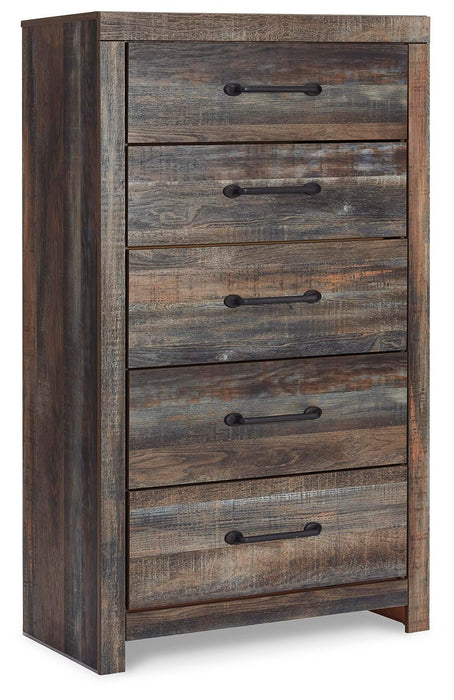Drystan Queen Panel Bed with 2 Storage Drawers, Dresser, Mirror, Chest and Nightstand