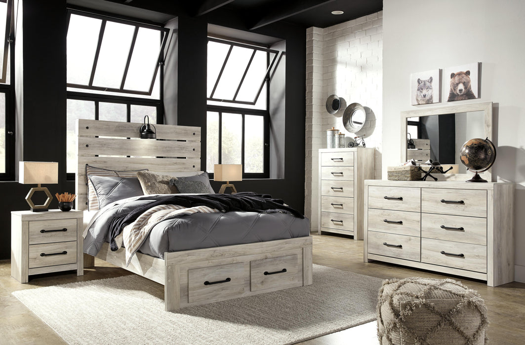 Cambeck Full Panel Bed with 4 Storage Drawers with Mirrored Dresser, Chest and Nightstand