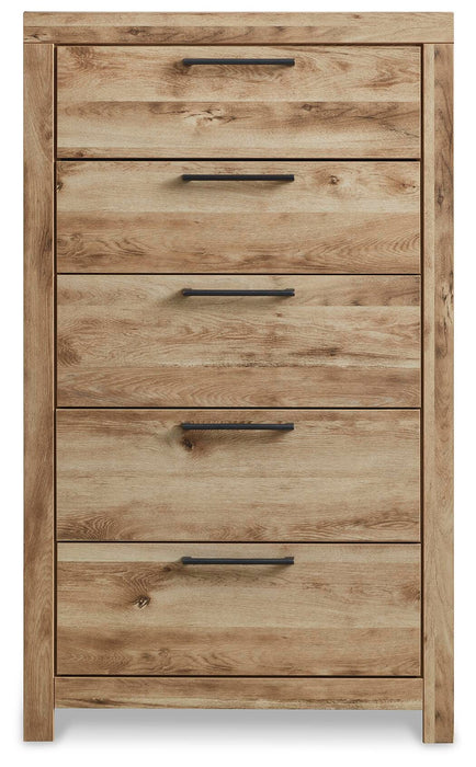 Hyanna Queen Panel Bed with 2 Side Storage, Dresser, Mirror, Chest and Nightstand