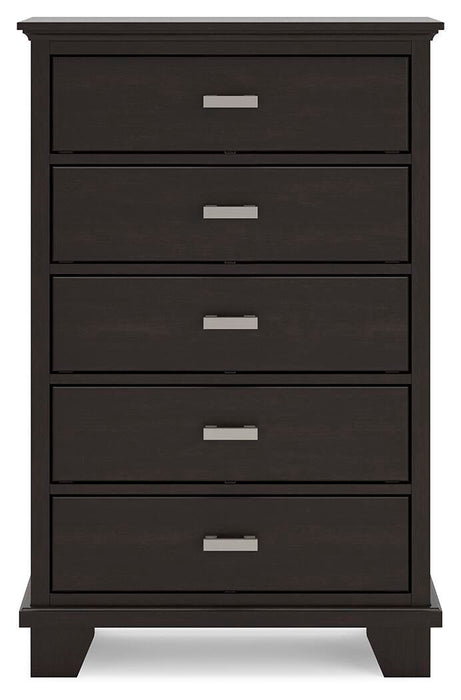 Covetown California King Panel Bed, Dresser, Mirror, Chest and Nightstand