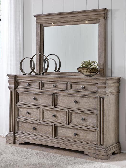 Blairhurst California King Panel Bed with Mirrored Dresser