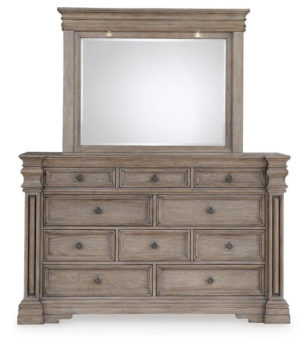 Blairhurst King Panel Bed with Mirrored Dresser