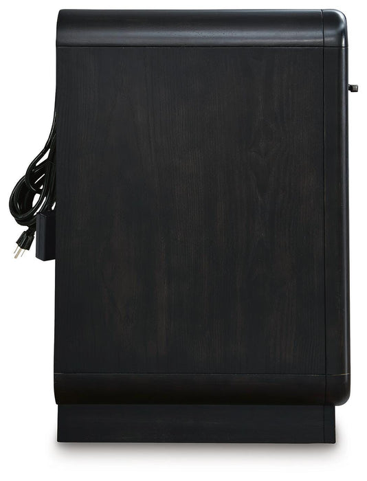 Rowanbeck California King Upholstered Panel Bed, Dresser, Mirror, Chest and Nightstand