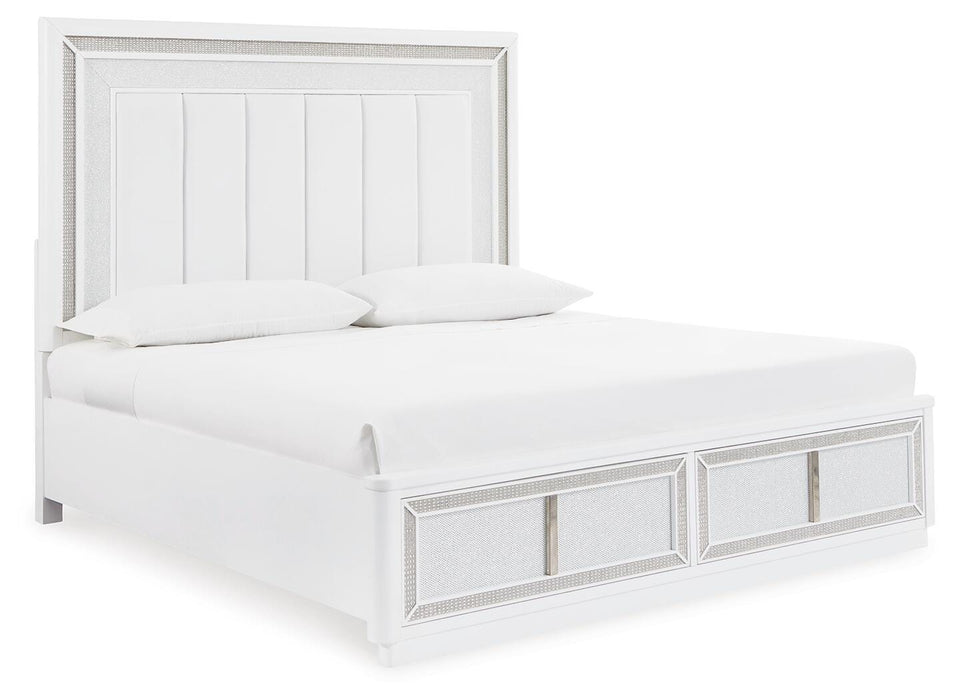 Chalanna Queen Upholstered Storage Bed with Mirrored Dresser