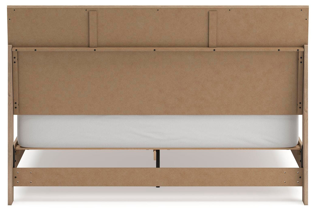 Cielden King Panel Bed with Mirrored Dresser, Chest and Nightstand