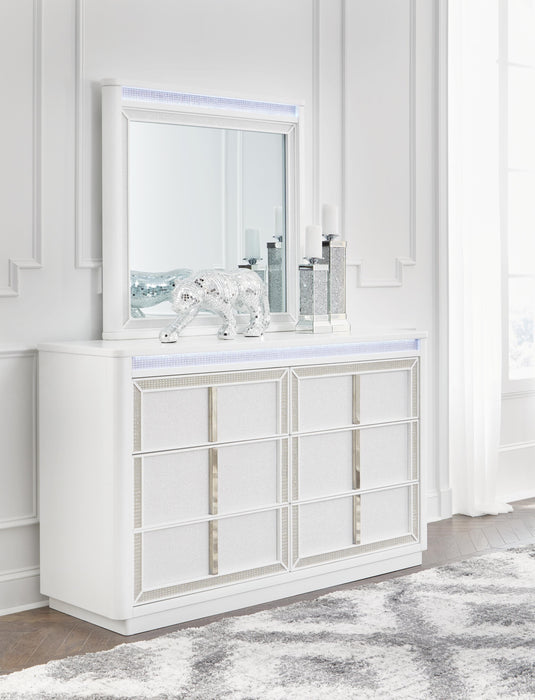 Chalanna King Upholstered Storage Bed, Dresser and Mirror