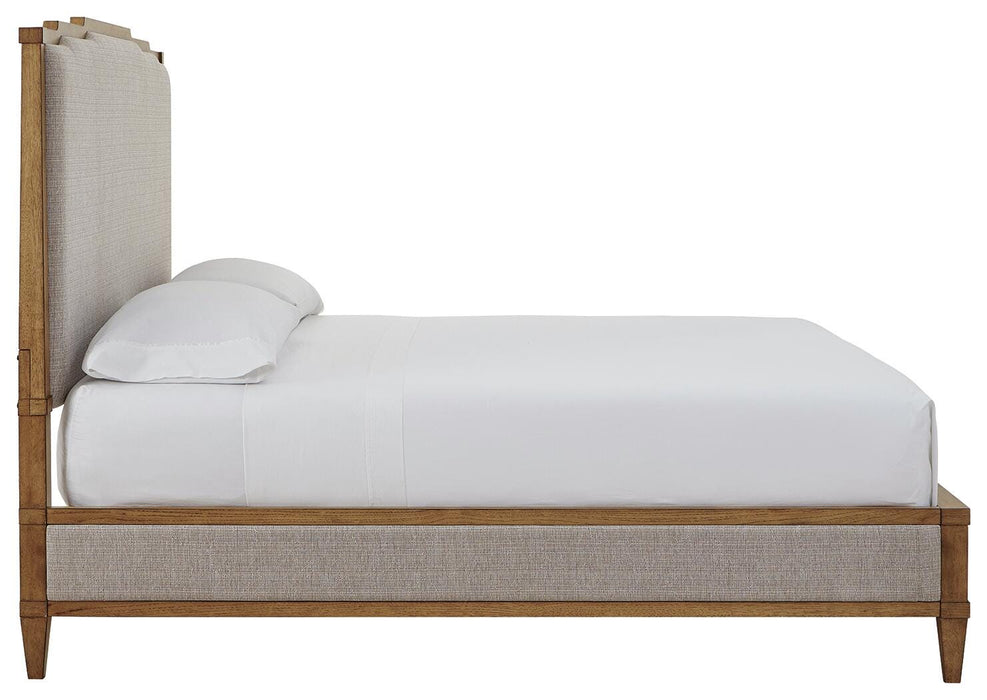 Sharlance California King Upholstered Panel Bed, Dresser and Mirror