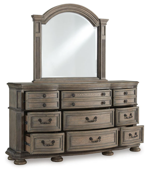 Ardenfield California King Upholstered Sleigh Bed, Dresser, Mirror, Chest and Nightstand