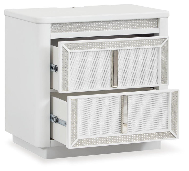 Chalanna California King Upholstered Storage Bed, Dresser, Mirror, Chest and Nightstand