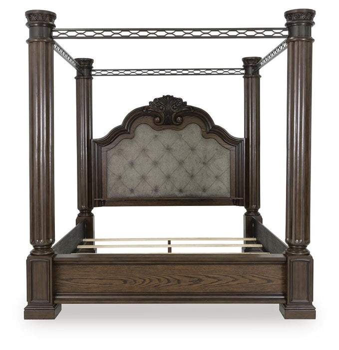 Maylee King Canopy Bed, Dresser, Mirror and Nightstand