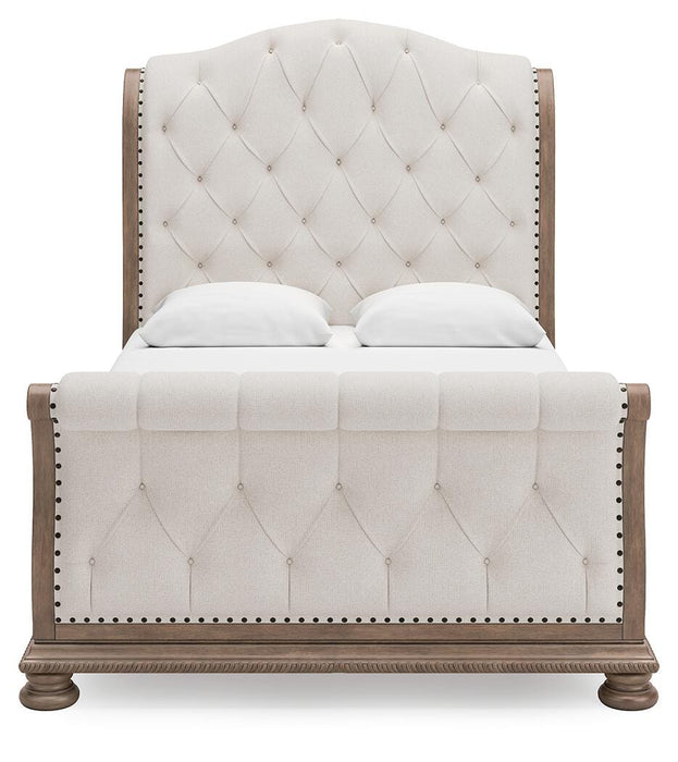 Ardenfield Queen Upholstered Sleigh Bed, Dresser, Mirror and Nightstand
