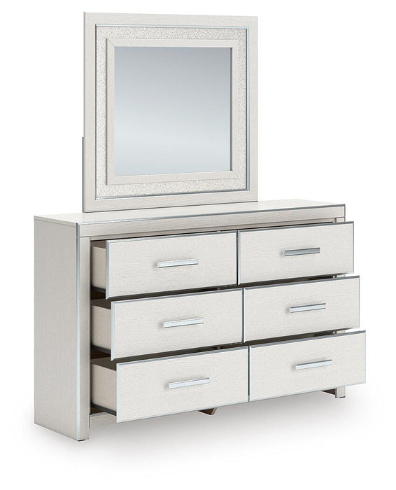Zuraleus King Upholstered Panel Platform Bed, Dresser and Mirror