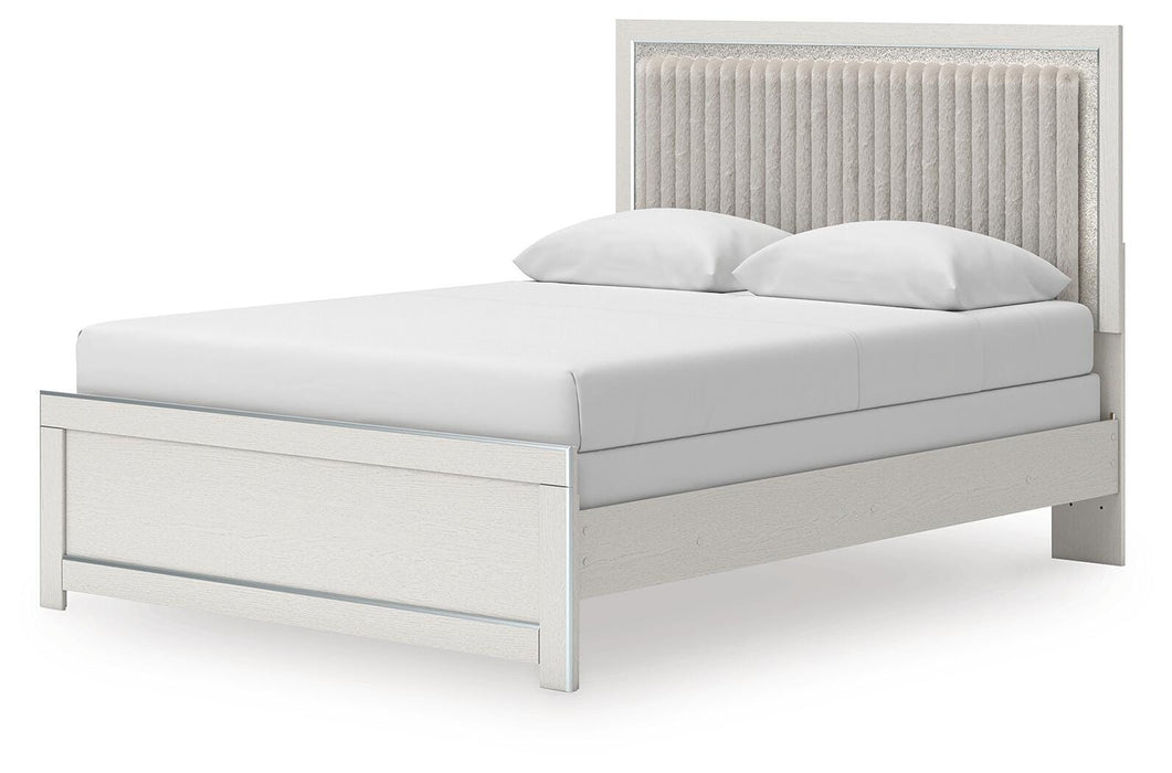 Zuraleus Queen Upholstered Panel Bed, Dresser, Mirror and Nightstand