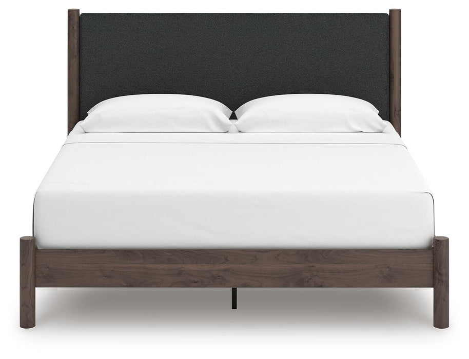 Pamytta King Upholstered Panel Platform Bed, Dresser, Mirror and Nightstand