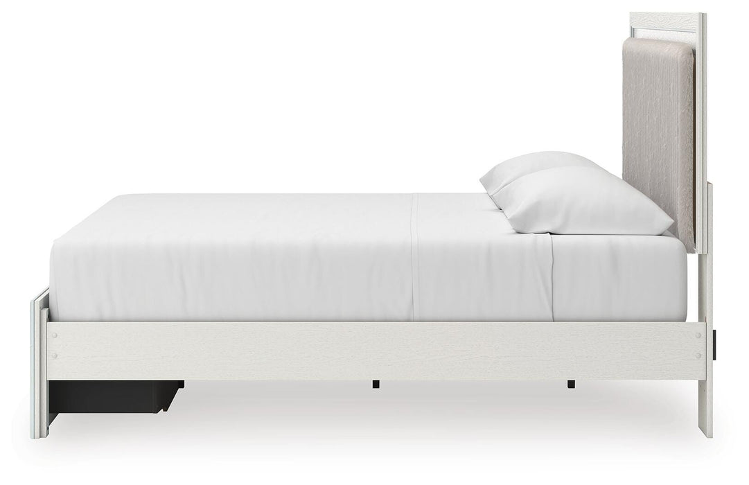 Zuraleus King Upholstered Panel Platform Storage Bed, Dresser and Mirror