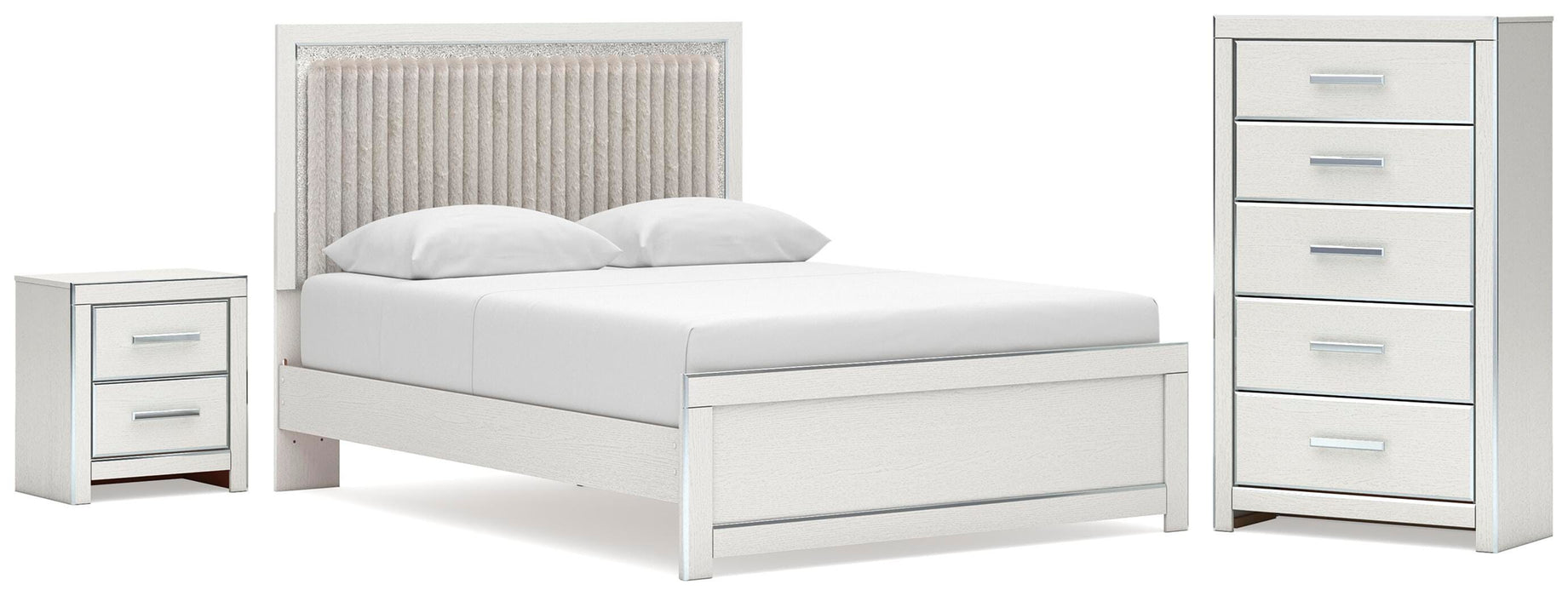 Zuraleus Queen Upholstered Panel Platform Bed, Dresser, Mirror and Nightstand