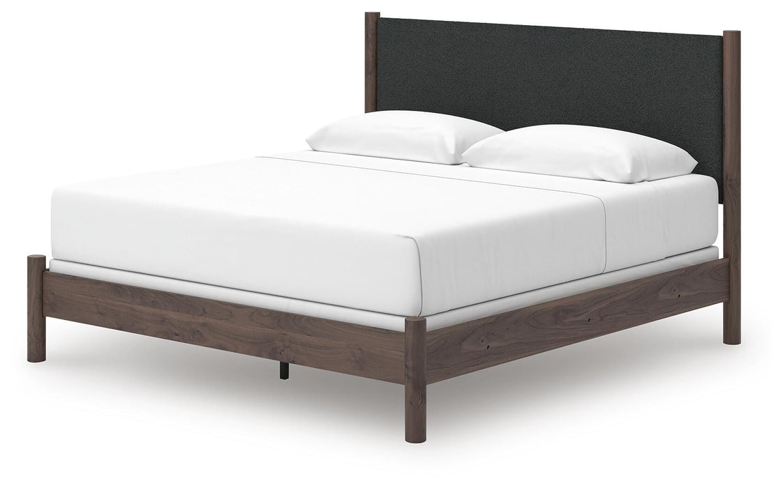 Pamytta King Upholstered Panel Bed, Dresser, Mirror and Nightstand