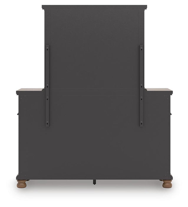 Rowlenstown Queen Poster Bed with Mirrored Dresser and Nightstand