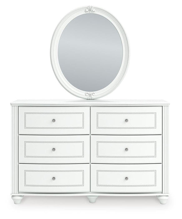 Kozlani Full Upholstered Panel Bed, Dresser, Mirror and Nightstand