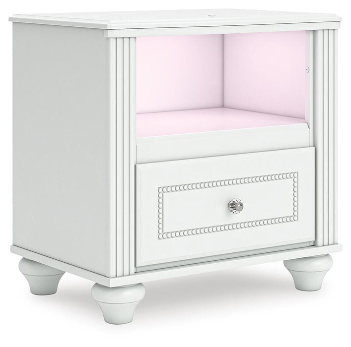 Kozlani Full Upholstered Panel Bed, Dresser, Mirror and Nightstand