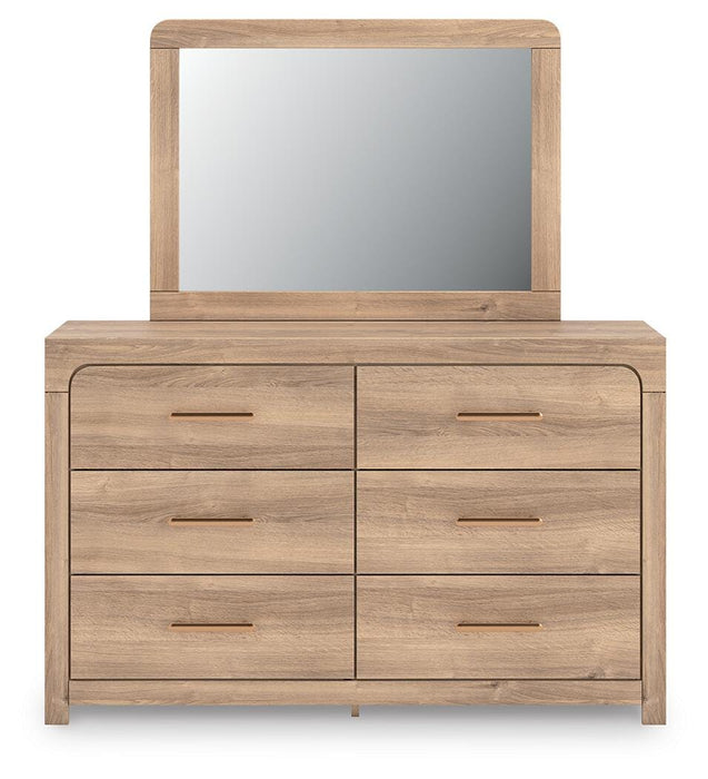 Kinlanni King Upholstered Platform Bed, Dresser and Mirror