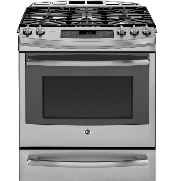 GE Profile™ Series 30" Slide-In Front Control Gas Range with Warming Drawer