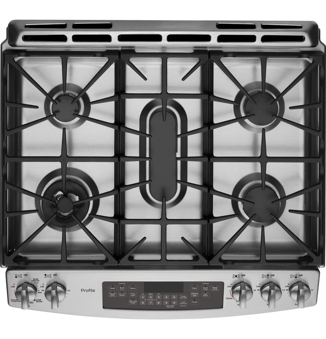 GE Profile™ Series 30" Slide-In Front Control Gas Range with Warming Drawer