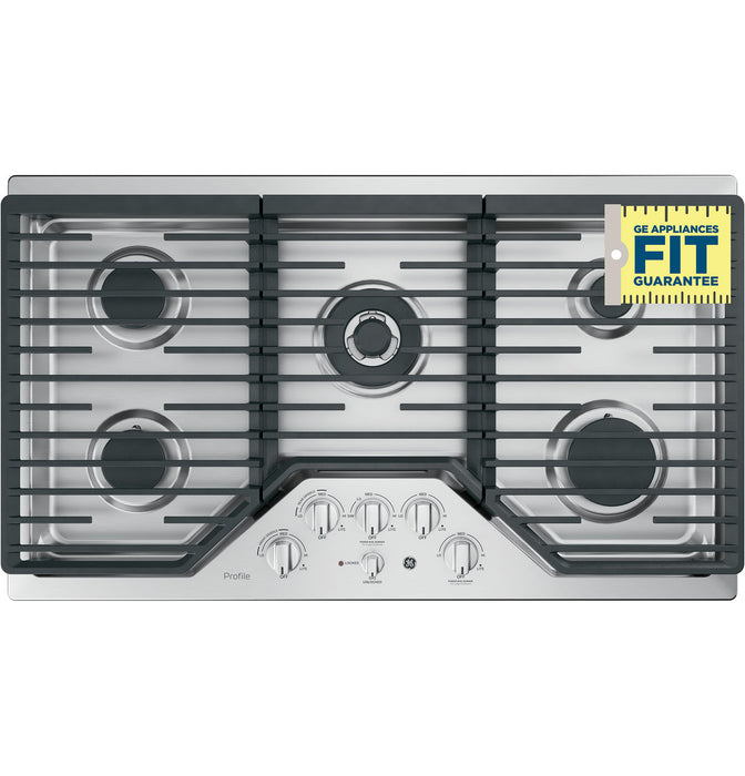 GE Profile™ 36" Built-In Tri-Ring Gas Cooktop with 5 Burners and Included Extra-Large Integrated Griddle