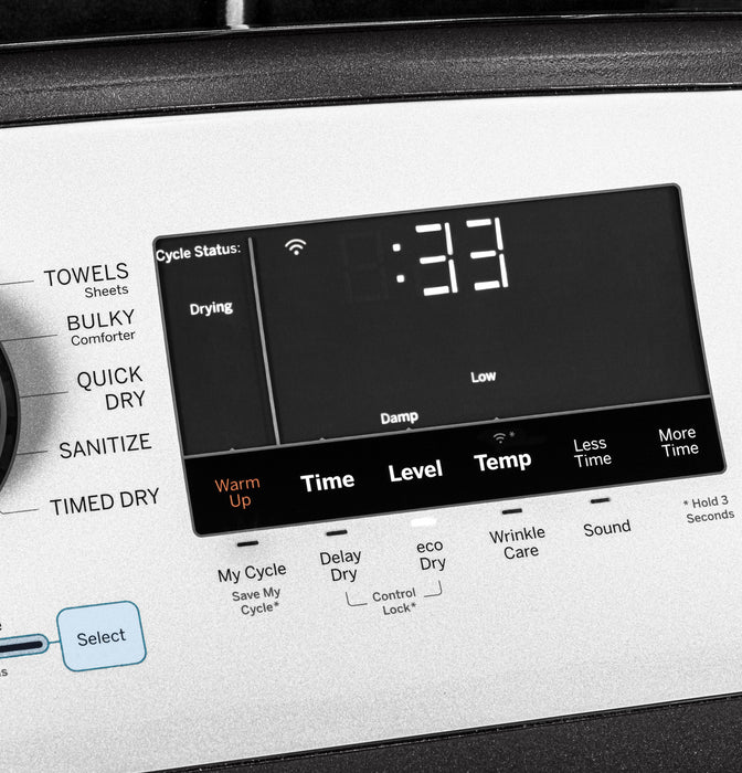 GE® ENERGY STAR® 7.4 cu. ft. Capacity Smart aluminized alloy drum Gas Dryer with Sanitize Cycle and Sensor Dry